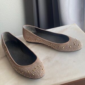 Stuart Weitzman Tan Embellished Flats